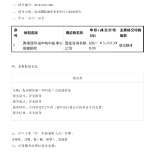 【中标】碳中心335万-海南国际碳中和科创中心创建研究中标公告-国经咨询有限公司
