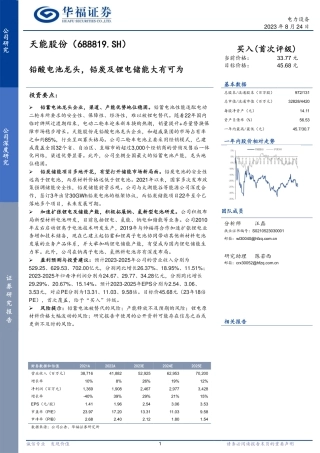 华福证券：铅酸电池龙头，铅炭及锂电储能大有可为