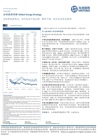 海通国际：动力电池产能过剩，锂价下跌，欧洲光伏需求强劲