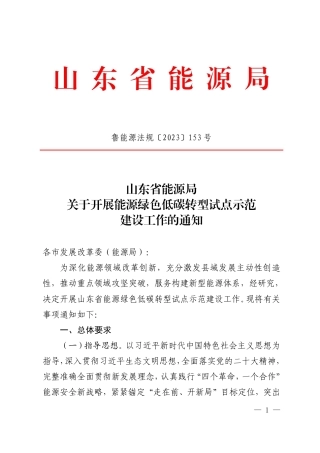 【政策】山东省能源局关于开展能源绿色低碳转型试点示范建设工作的通知（附大纲））