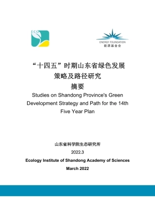 能源基金会-十四五-时期山东省绿色发展-策略及路径研究摘要报告-13页
