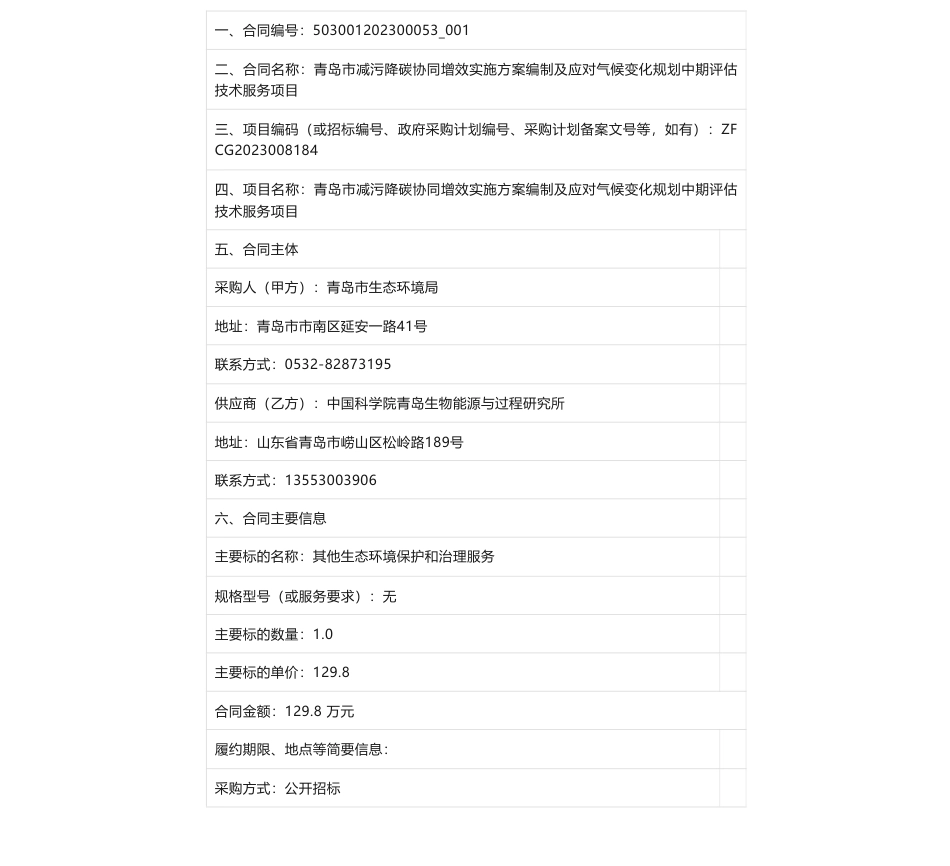 【招标】气候变化129.8万-青岛市生态环境局青岛市减污降碳协同增效实施方案编制及应对气候变化规划中期评估技术服务项目_第1页