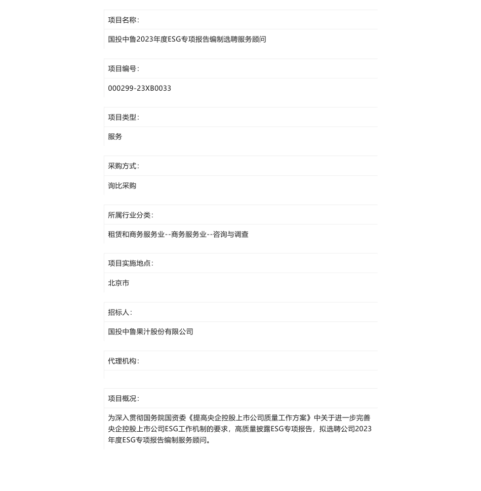 【招标】ESG咨询-国投中鲁2023年度ESG专项报告编制选聘服务顾问询比采购公告_第1页