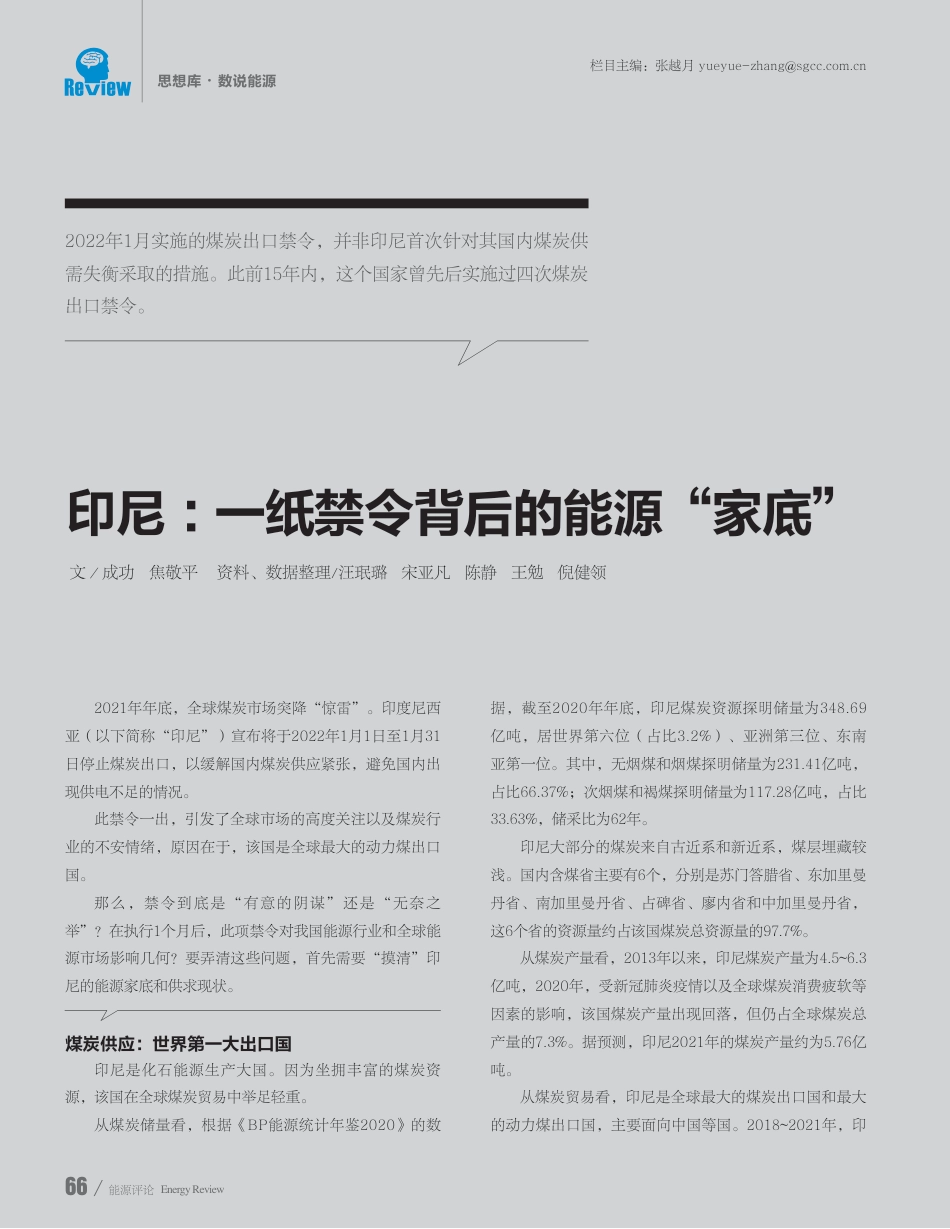 印尼 ：一纸禁令背后的能源“家底”_第1页
