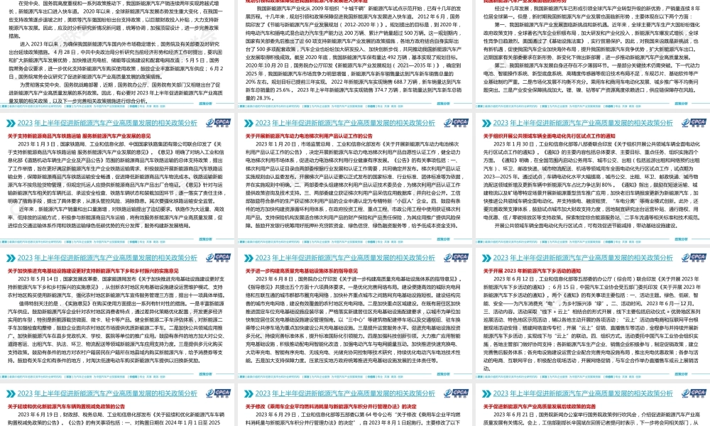 关于2023年上半年促进新能源汽车产业高质量发展的相关政策综合分析