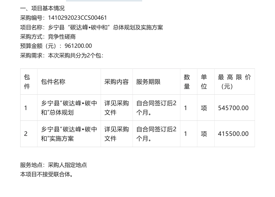 【招标】碳方案96万-乡宁县_碳达峰•碳中和_总体规划及实施方案的采购公告_第1页