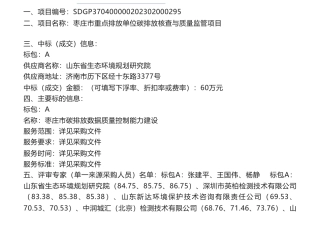 【中标】碳排放60万-枣庄市重点排放单位碳排放核查与质量监管项目成交公告-山东省生态环境规划研究院