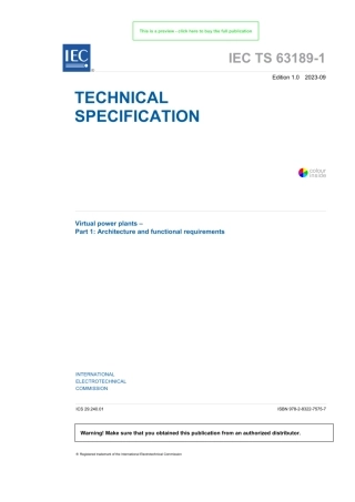 首个虚拟电厂标准IEC TS 63189-1《虚拟电厂-第一部分：架构与功能要求》