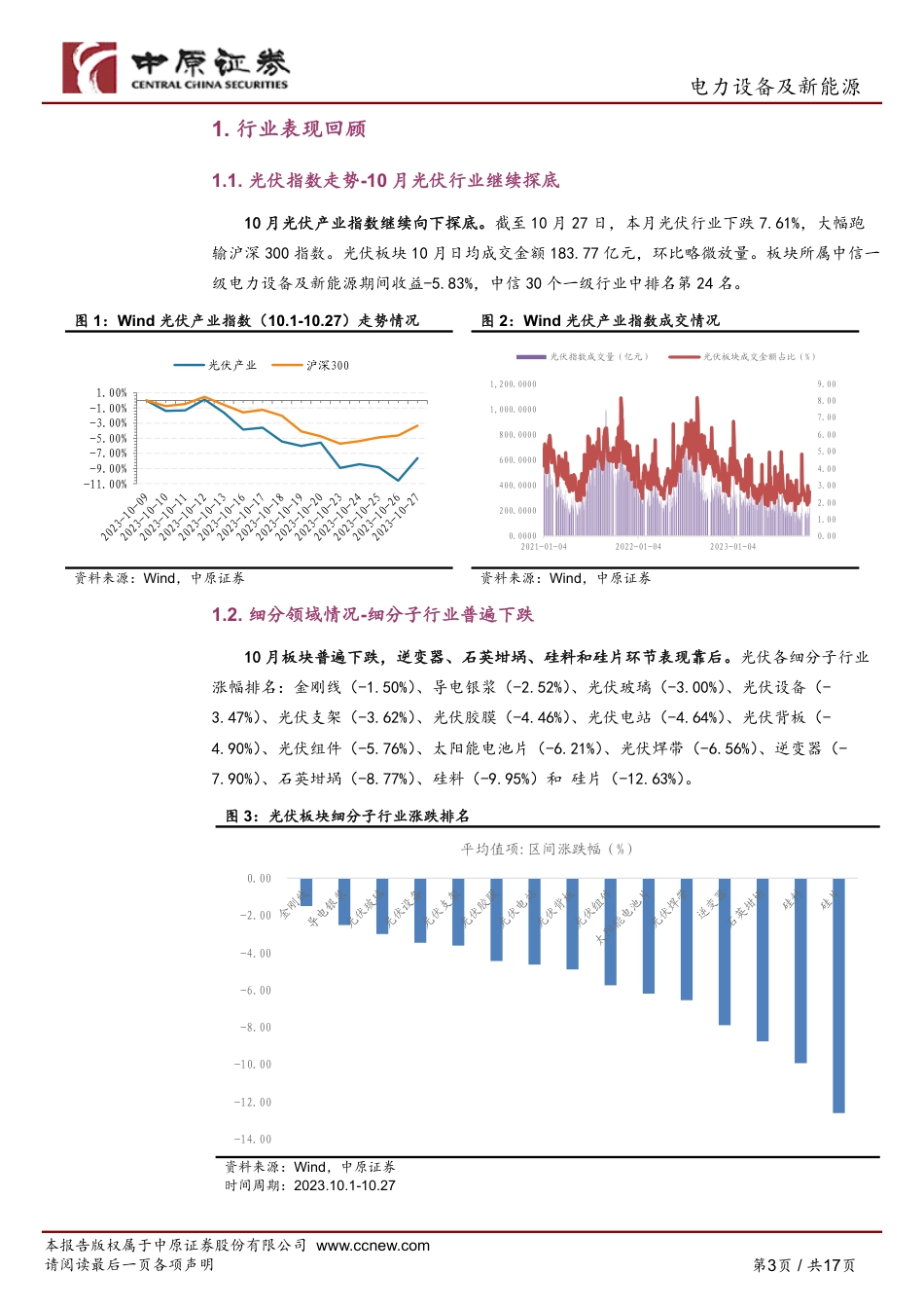 中原证券：光伏产业链价格下行，三季度业绩呈分化态势_第3页