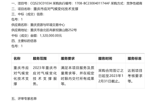 【中标】气候变化132万-重庆市应对气候变化技术支撑项目中标（成交）结果公告-重庆资源与环境交易中心