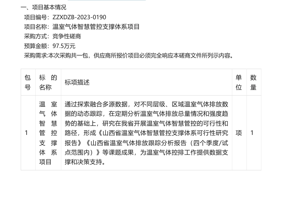 【招标】碳系统97.5万-温室气体智慧管控支撑体系项目竞争性磋商采购公告_第1页