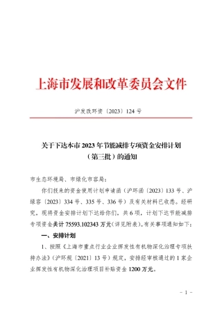 【政策】上海2023年节能减排专项资金安排计划（第三批）