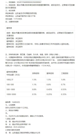 【中标】碳排放117.5万-烟台市重点排放单位碳排放数据质量控制、碳足迹评价、近零碳示范创建技术支撑项目-山东省生态环境规划研究院