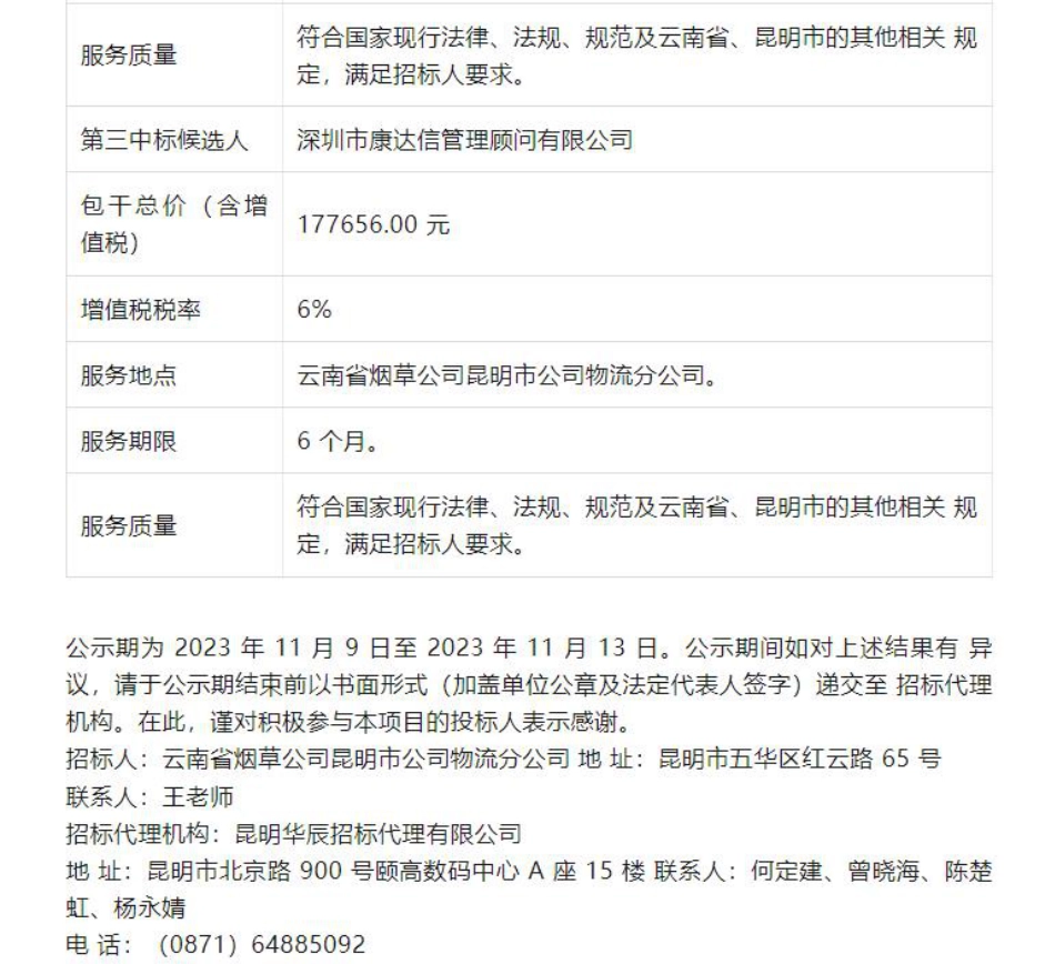 【中标】碳系统15.96万-云南省烟草公司昆明市公司物流分公司2023年碳盘查与碳核查咨询服务项目招标公告中标候选人公示-方圆标志认证集团有限公司_第2页