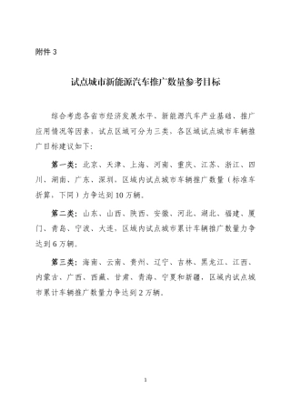 试点城市新能源汽车推广数量参考目标