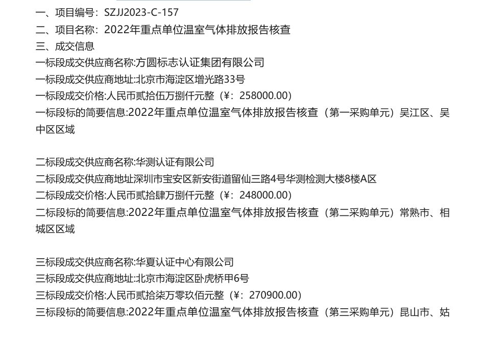 【中标】温室气体104.9万-苏州市生态环境局关于2022年重点单位温室气体排放报告核查竞争性磋商成交公告_第1页