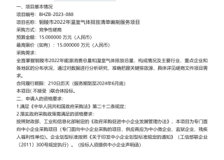 【招标】温室气体15万-铜陵市2022年温室气体排放清单编制服务项目竞争性磋商公告