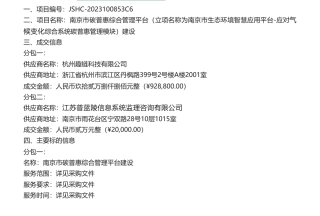 【中标】碳汇94.8万-南京市碳普惠综合管理平台（立项名称为南京市生态环境智慧应用平台-应对气候变化综合系统碳普惠管理模块）建设成交公告-杭州趣链科技有限公司