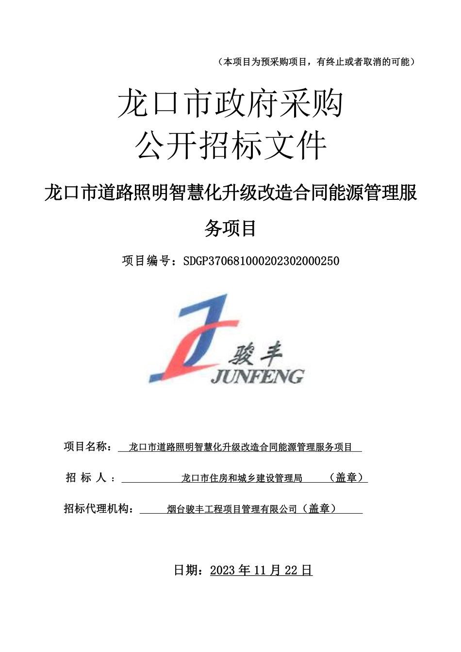 【招标文件】龙口市道路照明智慧化升级改造合同能源管理服务项目_第1页