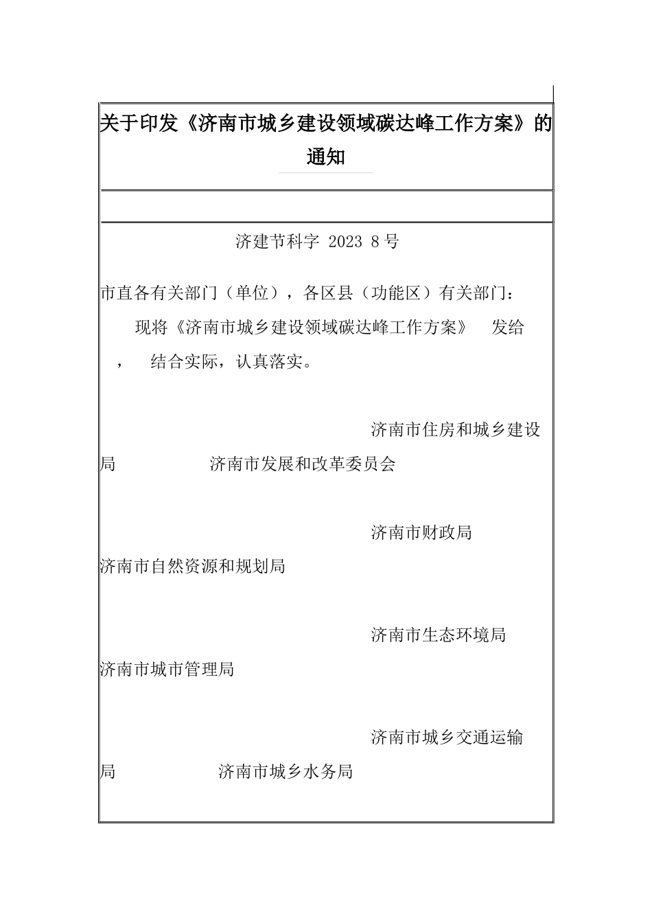 【政策】济南市城乡建设领域碳达峰工作方案_第1页