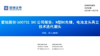 国海证券：爱旭股份N型BC先锋，电池龙头再立技术迭代潮头