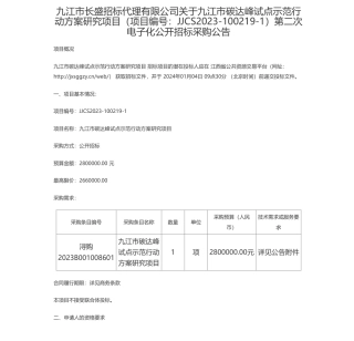 【招标】碳方案280万-九江市长盛招标代理有限公司关于九江市碳达峰试点示范行动方案研究项目（项目编号：JJCS2023-100219-1）第二次电子化公开招标采购公告
