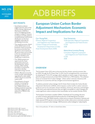 【推荐】亚开行-欧盟碳边界调整机制：对亚洲的经济影响和启示（英）-2023.11-16页