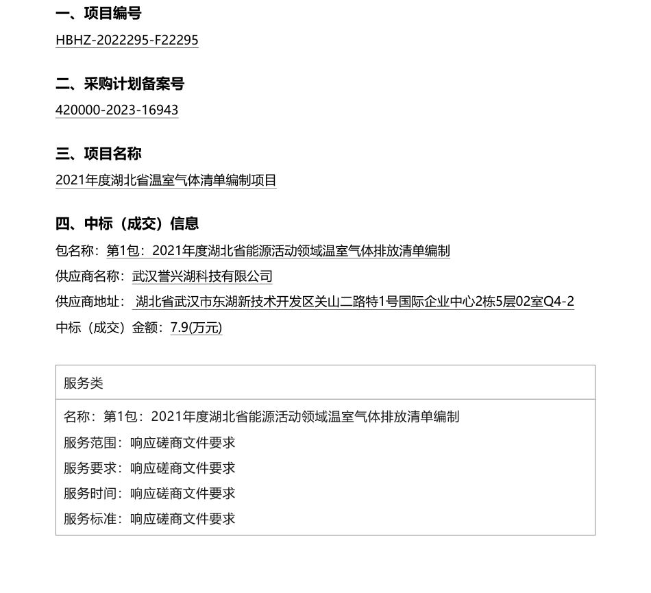 【中标】清单编制30.56万-2021年度湖北省温室气体清单编制项目成交结果公告-武汉誉兴湖科技有限公司等_第1页