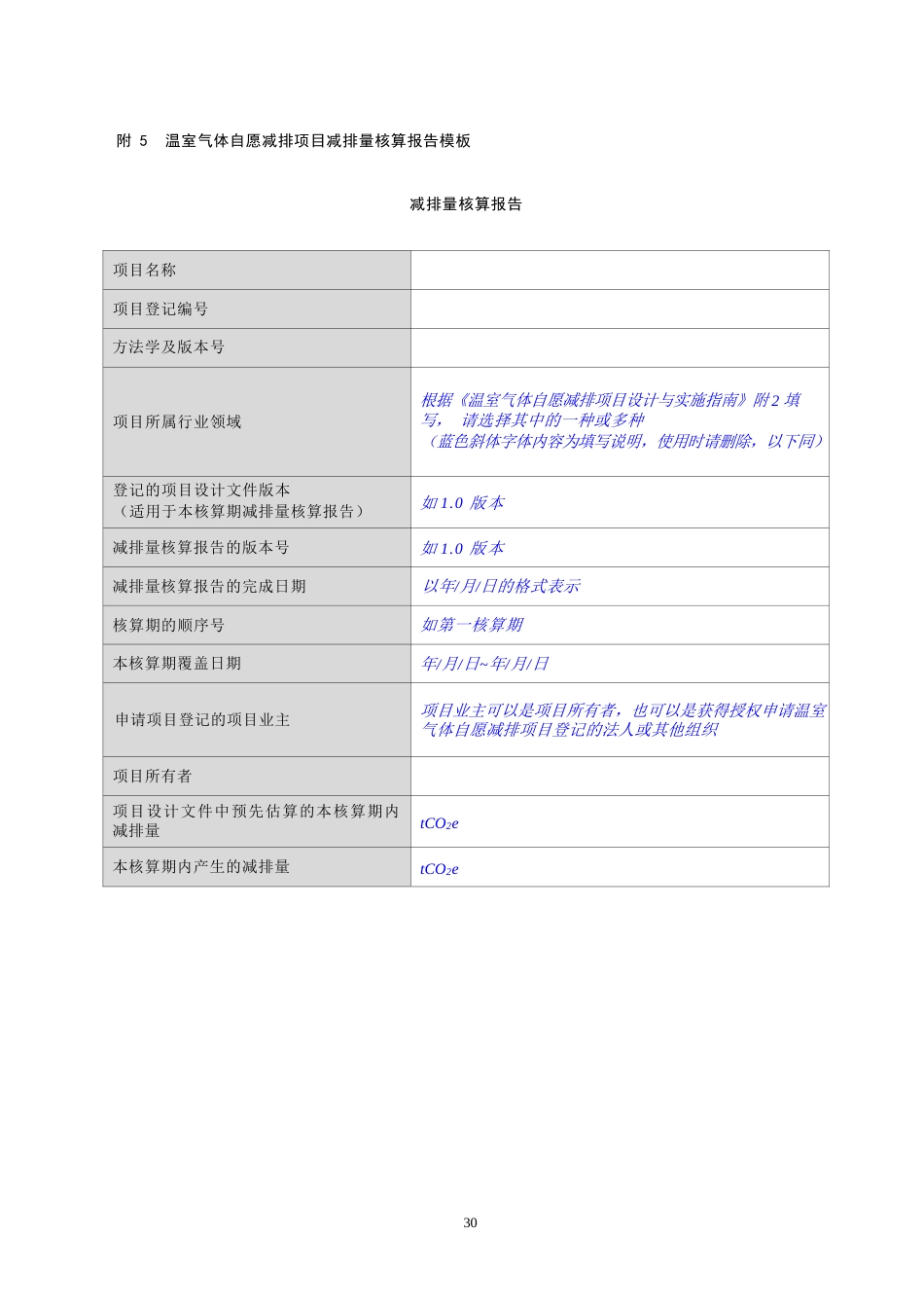 温室气体自愿减排项目减排量核算报告模板-20231116_第1页