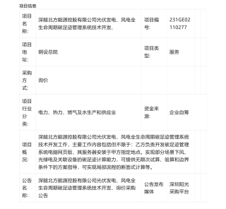 【招标】碳足迹94万--深能北方能源控股有限公司光伏发电、风电全生命周期碳足迹管理系统技术开发、询价采购公告