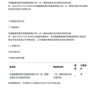 【招标】碳系统55万-中国融通资源开发集团有限公司一企一册碳达峰行动方案咨询项目比质比价采购公告