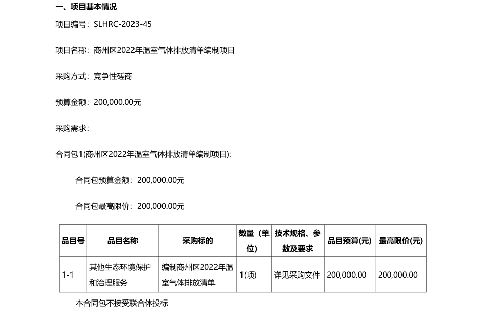 【招标】温气清单20万-商州区2022年温室气体排放清单编制项目竞争性磋商公告_第1页