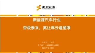 湘财证券：新能源汽车行业-否极泰来，莫让浮云遮望眼