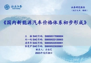 海通证券：国内新能源汽车价格体系初步形成