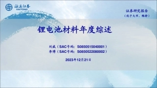 海通证券：锂电池材料年度综述