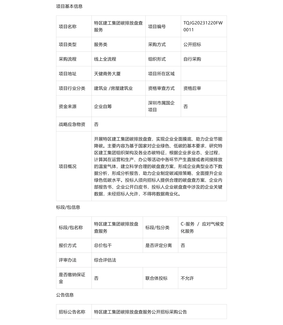 【招标】碳盘查-深圳特区建工集团碳排放盘查服务公开招标采购公告_第1页