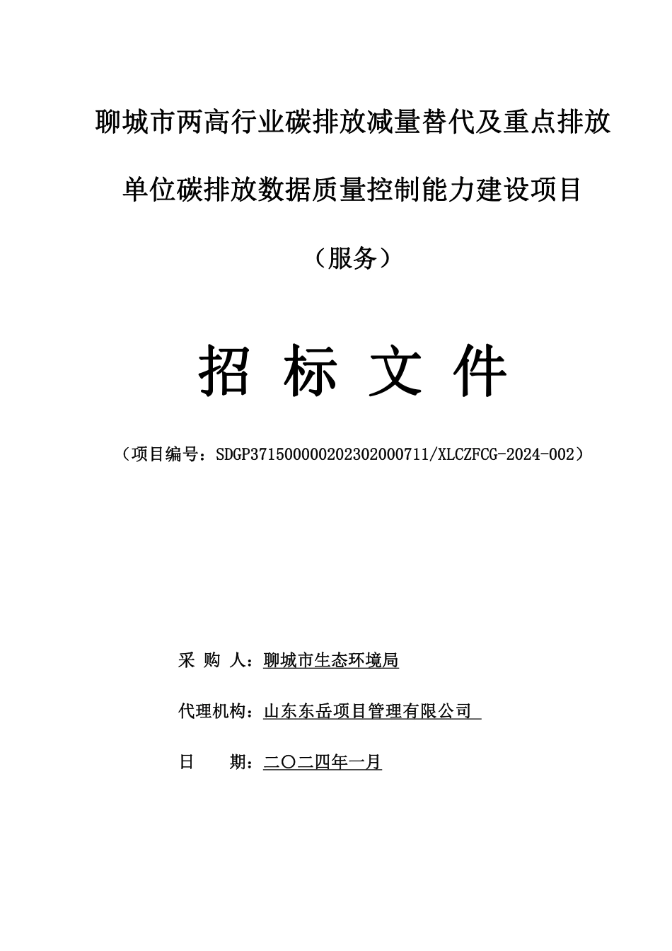 【招标文件】聊城市环保局两高行业碳排放减量项目_第1页