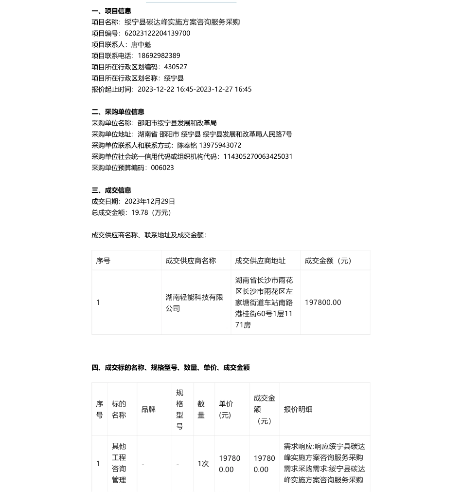 【中标】碳系统19.78万-绥宁县碳达峰实施方案咨询服务采购竞价成交公告_第1页