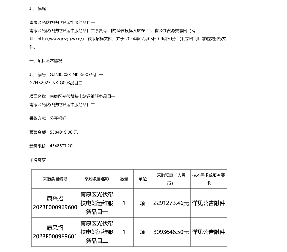 【招标】碳系统538万-赣州市南北招标代理有限公司关于江西省赣州市南康区发展和改革委员会南康区光伏帮扶电站运维服务项目（项目编号：GZNB2023-NK-G003）的电子化公开招标公告_第1页