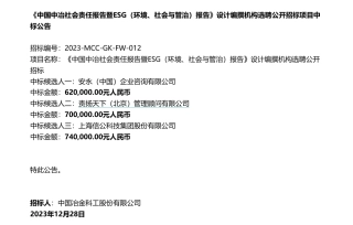 【中标】ESG咨询62万-中国中冶社会责任报告暨ESG（环境、社会与管治）报告》设计编撰机构选聘公开招标项目中标公告-安永（中国）企业咨询有限公司