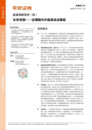 能源行业观察系列(四)-近期国内外能源动态跟踪：东忧西困-平安证券