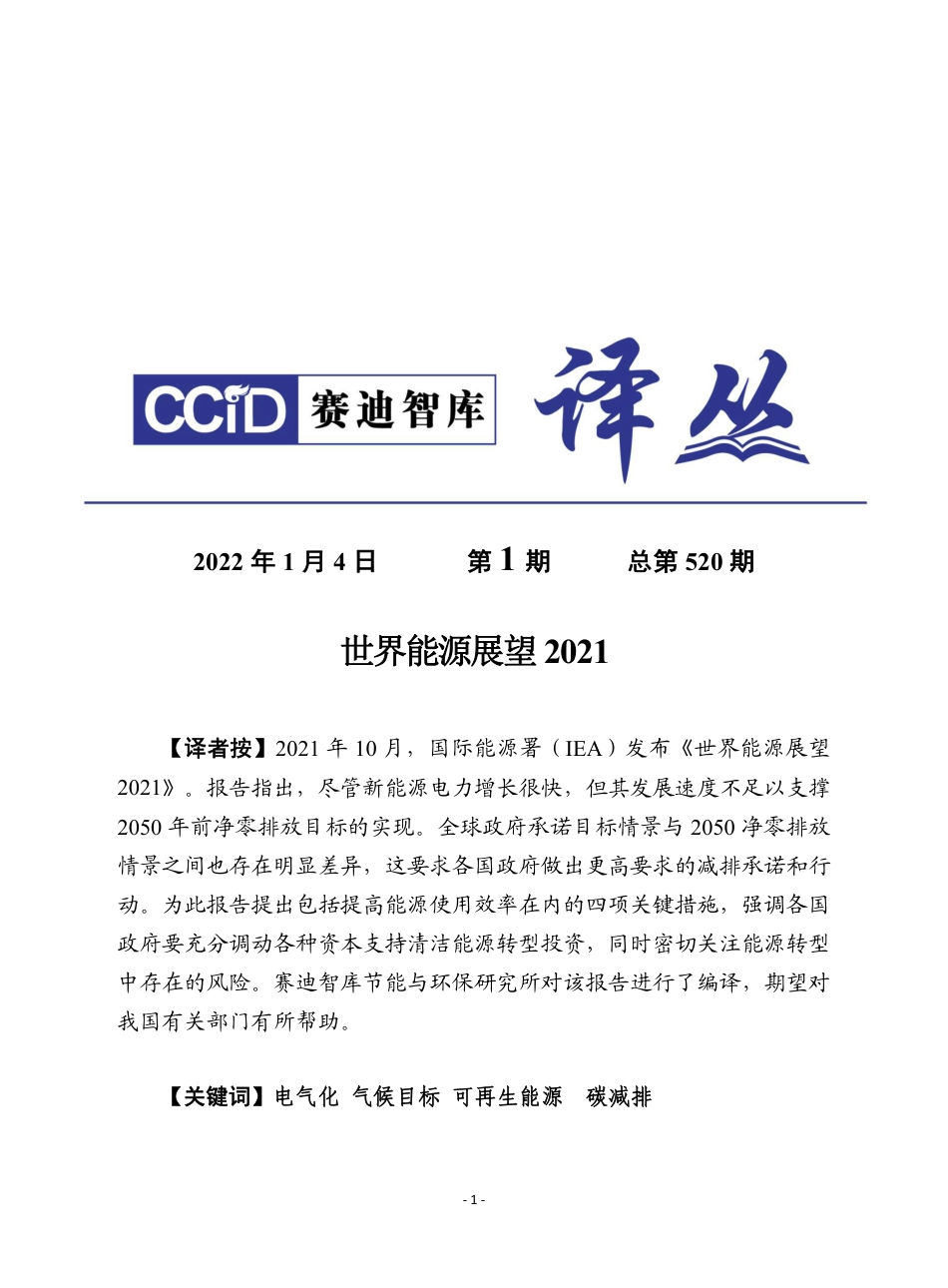 赛迪译丛：《2021年世界能源展望》_第1页
