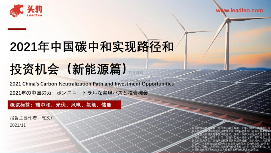 2021年中国碳中和实现路径和投资机会（新能源篇）-头豹研究院_第1页