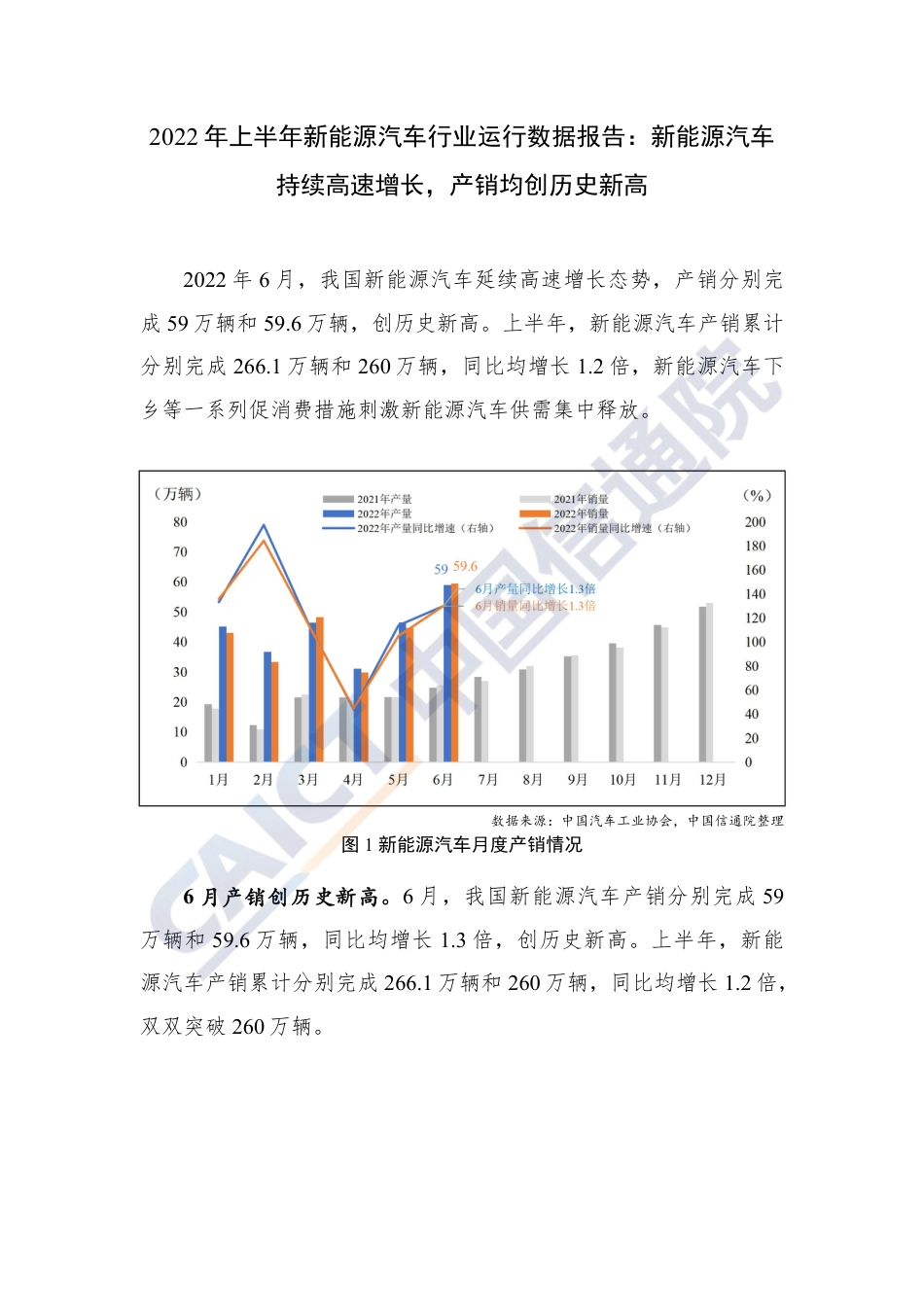 2022 年上半年新能源汽车行业运行数据报告-中国信通院_第1页