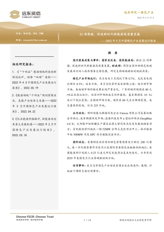 2022年5月中国绿色产业发展运行报告：21项举措，促进新时代新能源高质量发展-远东资信