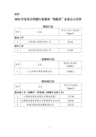 2022年度重点用能行业能效“领跑者”企业公示名单
