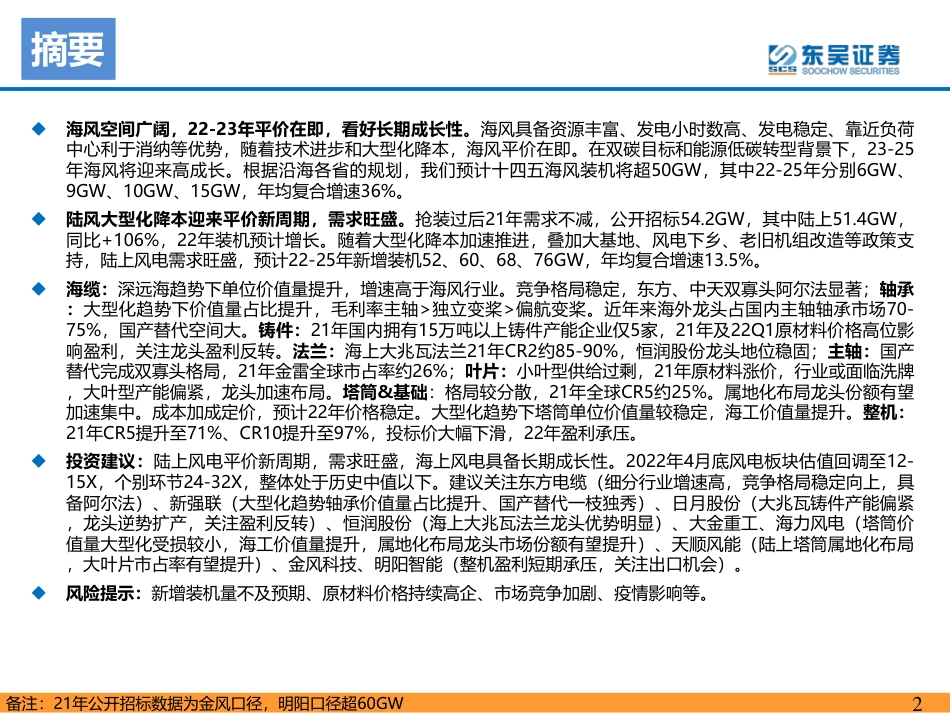 2022年风电策略报告：海风招标重启，陆风平价新周期-东吴证券_第2页