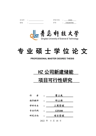 HZ公司新建储能项目可行性研究_曹立爽