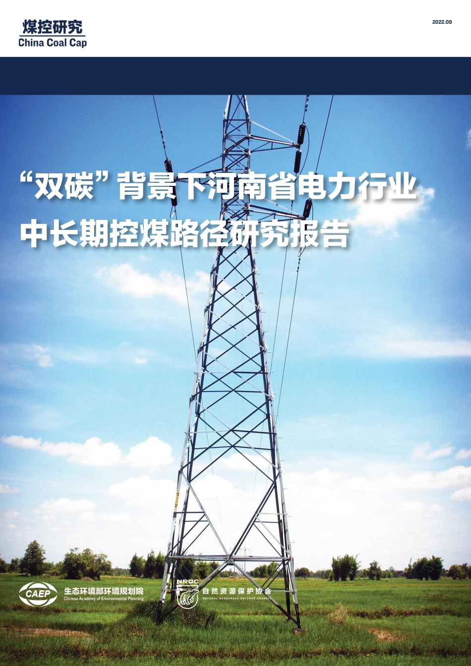 “双碳”背景下河南省电力行业中长期控煤路径研究报告-生态环境部环境规划院_第1页