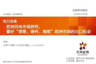 【研报】电力设备：欧洲风电市场研究：看好“塔筒、铸件、海缆”欧洲市场的出口机会---天风证券